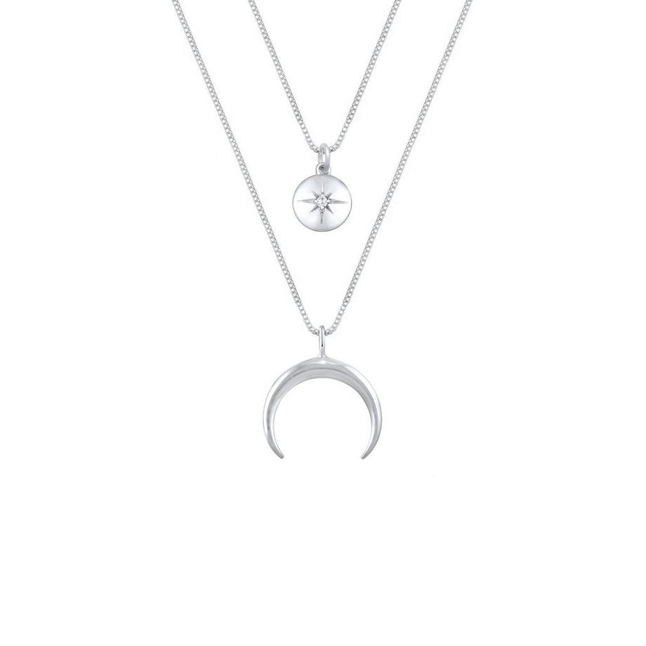 Halskette Layer Halbmond Stern Plättchen Zirkonia