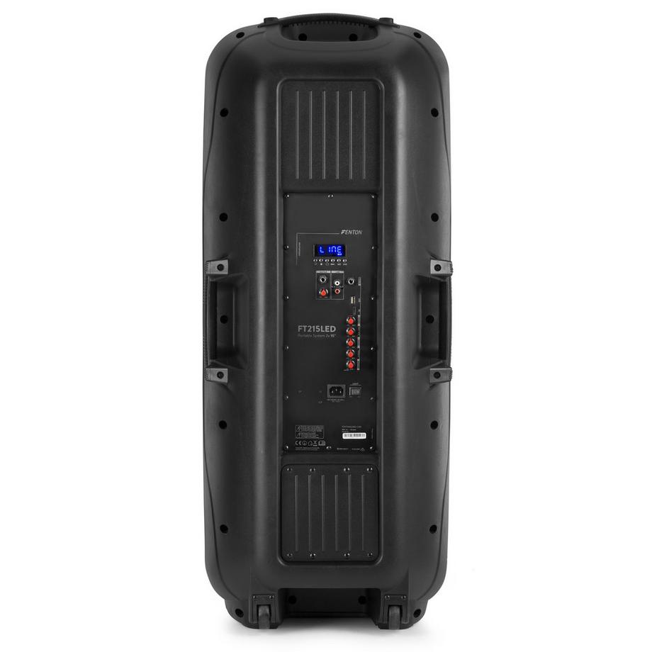 Fenton  FT215LED Aktiv Trolley-Speaker 2x 15, 1600W, USB/SD/MP3/BT, Mic, LED 