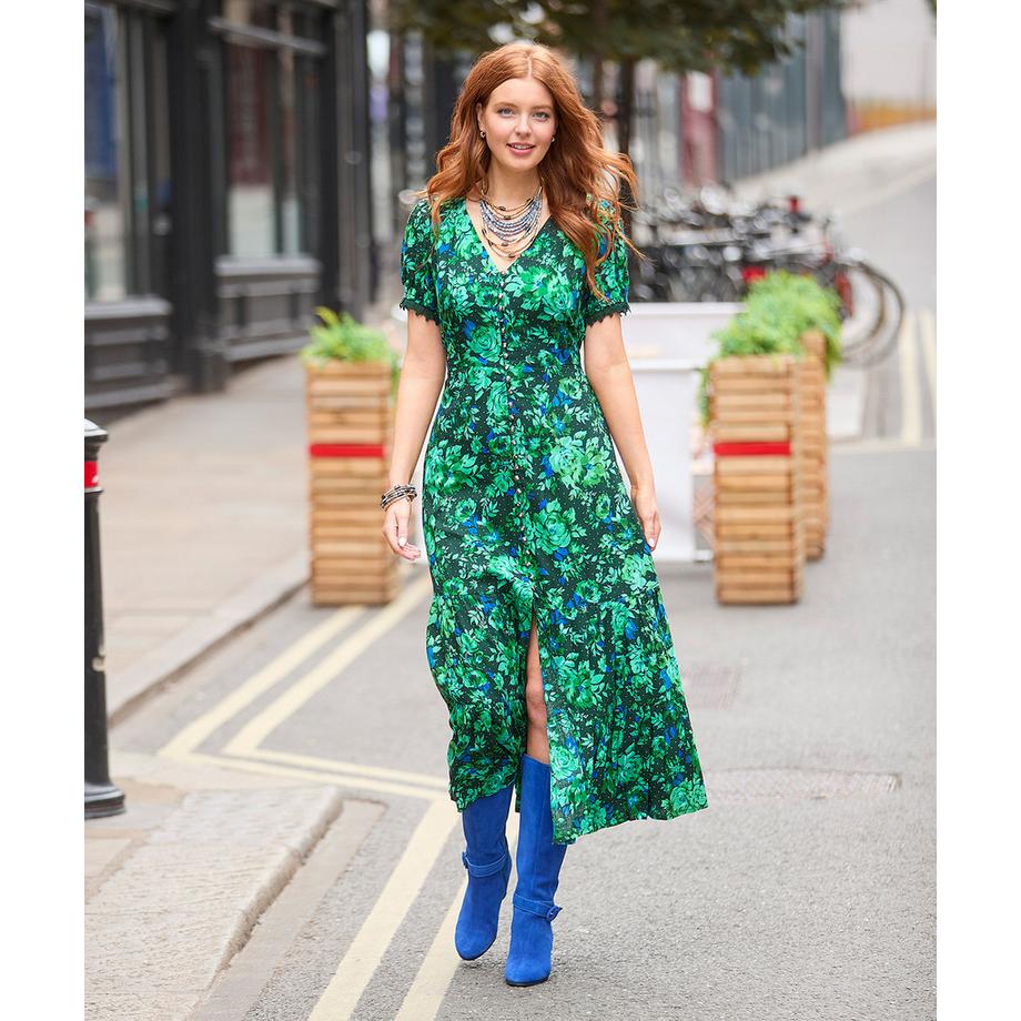 Joe Browns Maxikleid Kobaltblau Blumenmuster Rüschen  