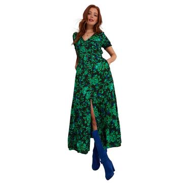 Robe Maxi Volantée Florale Bleu Cobalt