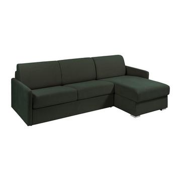 Canapé d'angle convertible express et réversible en tissu vert sapin - Couchage 140 cm - Matelas 18 cm - CALIFE