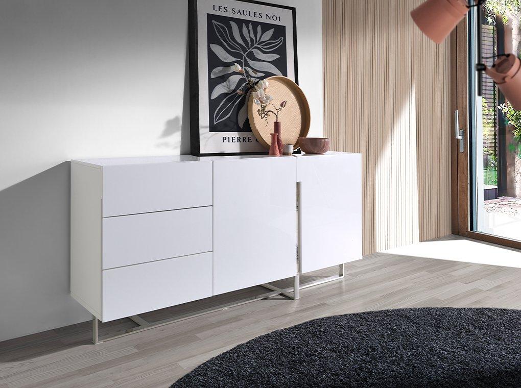 ANGEL CERDA Credenza in legno bianco e acciaio cromato  