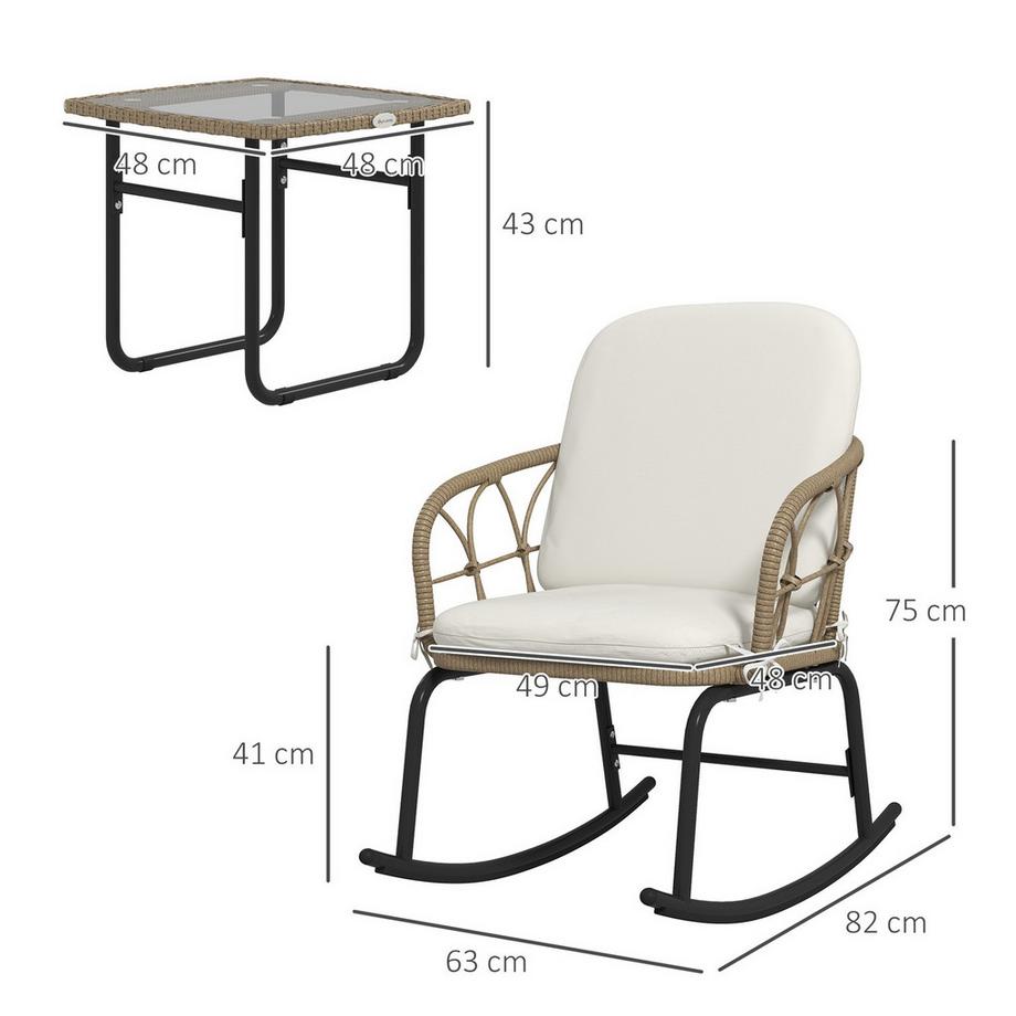 Northio 3-Tlg. Ratten Schaukelstuhl-Set, Gartenmöbel-Set Mit 2 Schaukelstühlen, 1 Couchtisch, Gartensitzgruppe Mit Kissen  
