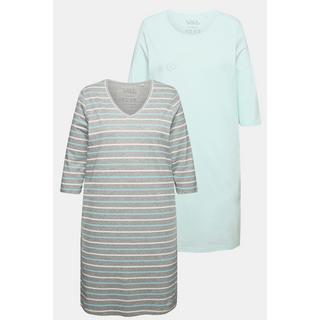 Ulla Popken  Bigshirts, 2er-Pack, V-Ausschnitt/ Rundhals, 3/4-Arm 