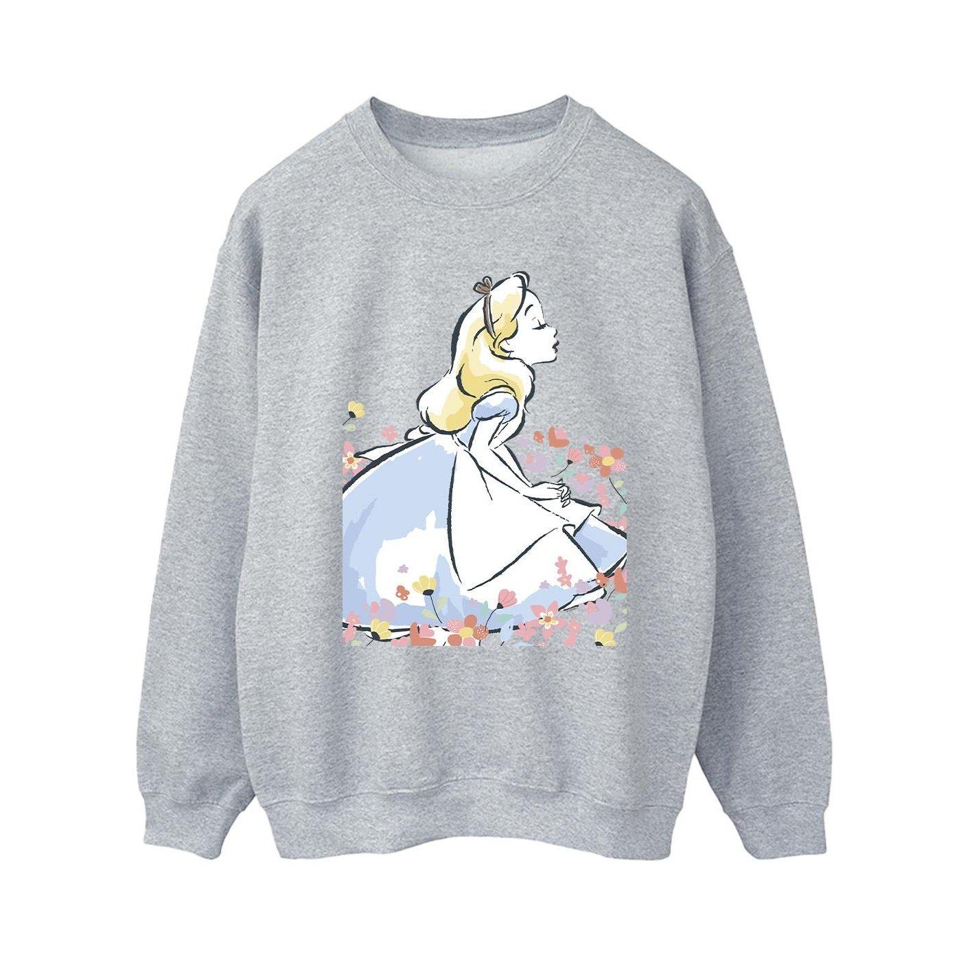 Image of Alice In Wonderland Sketch Flowers Sweatshirt Damen Grau L