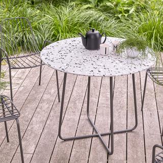 Tikamoon Table de jardin ronde en terrazzo premium et métal grey 4 pers. Elio  
