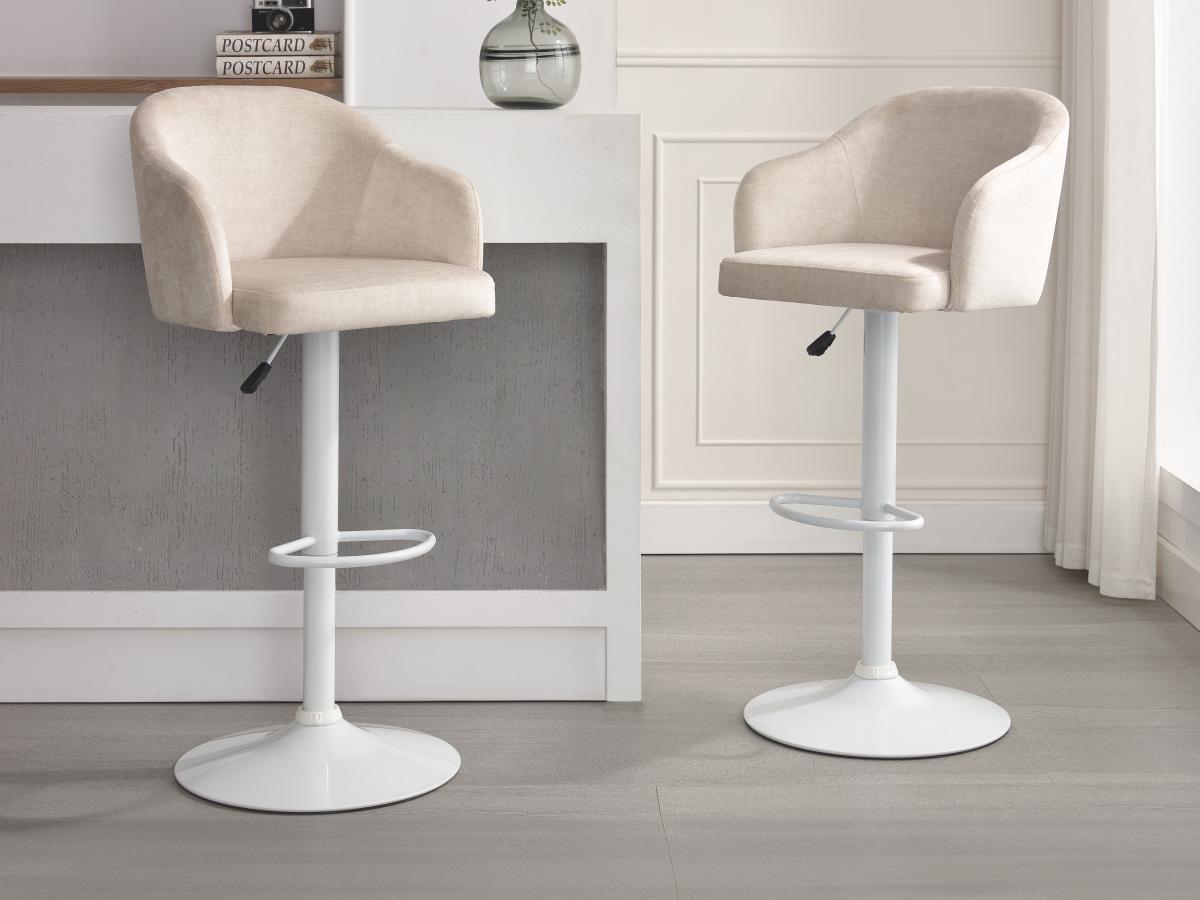 Vente-unique Tabouret de bar en tissu et métal - Hauteur réglable - Crème et blanc - CARSTEN  