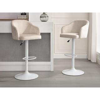 Vente-unique Tabouret de bar en tissu et métal - Hauteur réglable - Crème et blanc - CARSTEN  