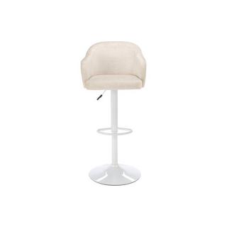 Vente-unique Tabouret de bar en tissu et métal - Hauteur réglable - Crème et blanc - CARSTEN  