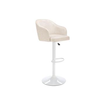 Tabouret de bar en tissu et métal - Hauteur réglable - Crème et blanc - CARSTEN