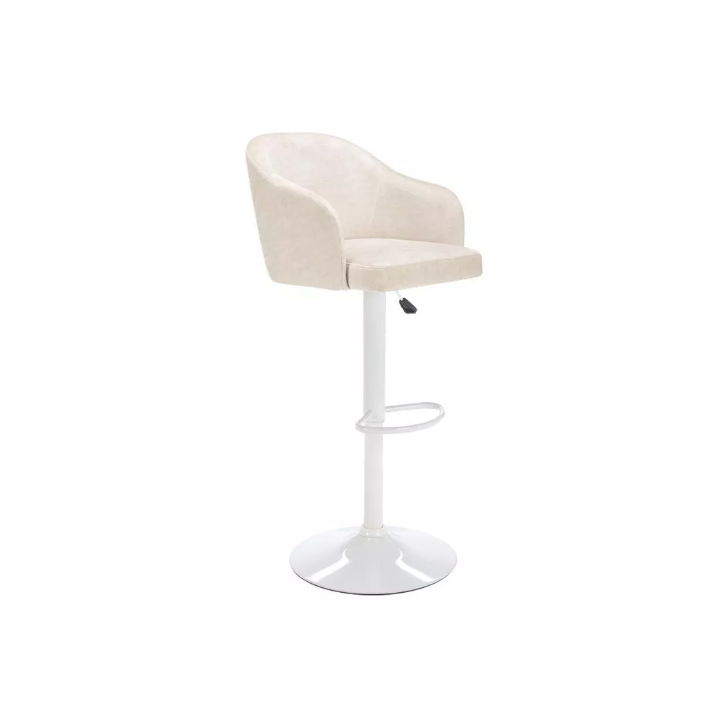 Tabouret de bar en tissu et métal - Hauteur réglable - Crème et blanc - CARSTEN