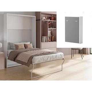 Vente-unique Letto estraibile 140 x 200 cm Apertura verticale manuale Bianco e Grigio - MALINA II  