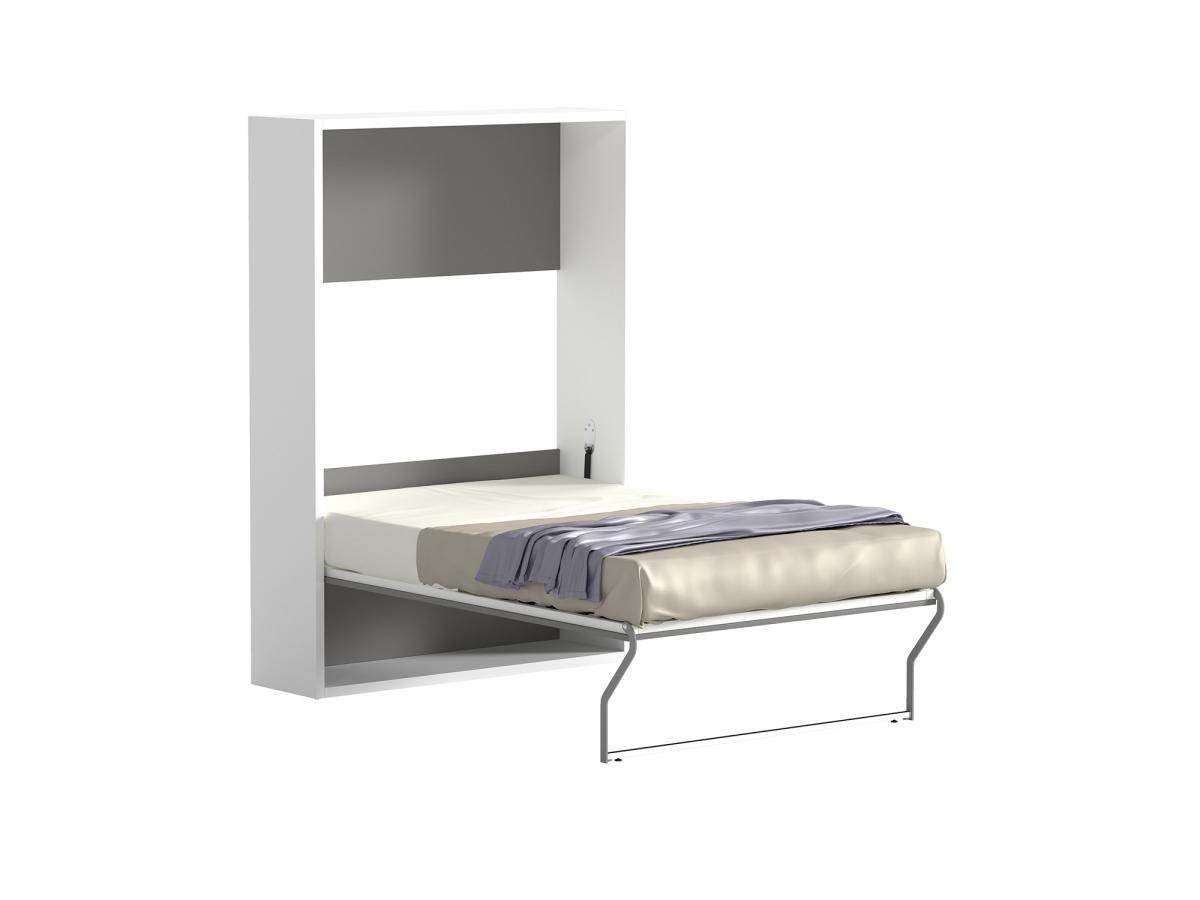 Vente-unique Letto estraibile 140 x 200 cm Apertura verticale manuale Bianco e Grigio - MALINA II  