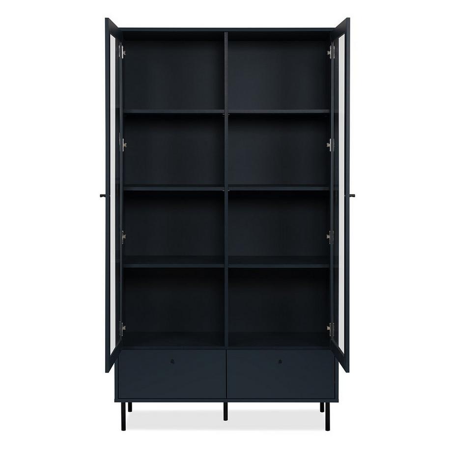 Calicosy Vitrine 2 Portes Vitrées et 2 Tiroirs Bleu Marine H183 cm - BOGOTA  