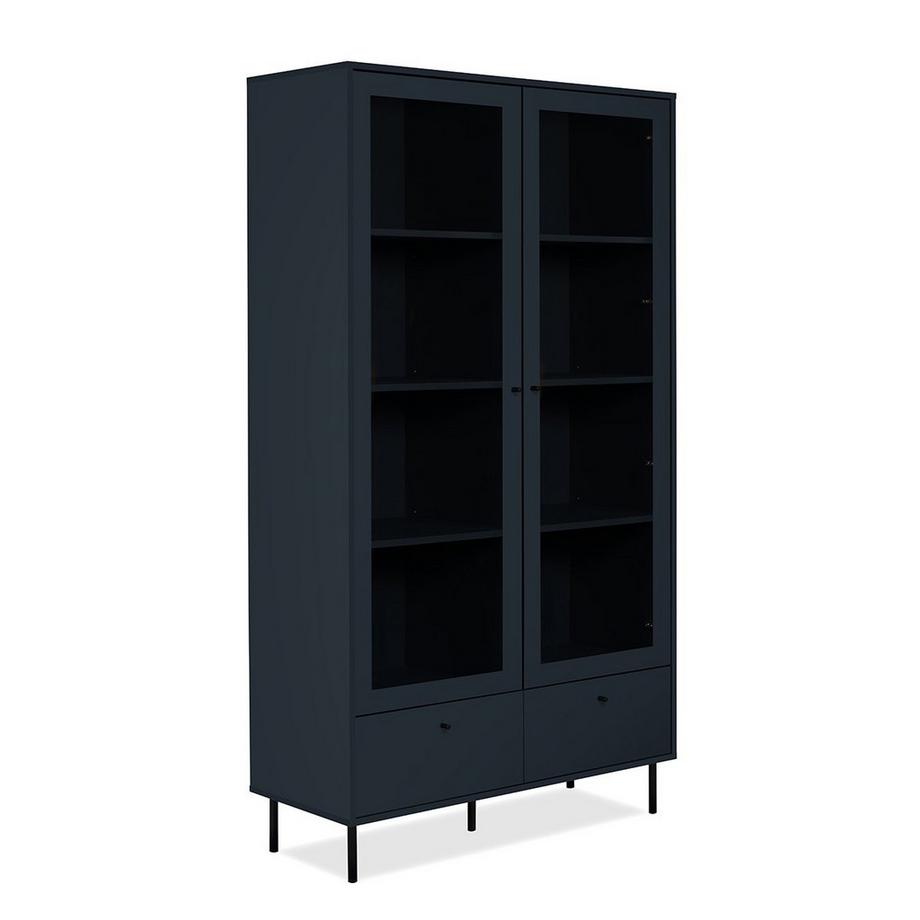 Calicosy Vitrine 2 Portes Vitrées et 2 Tiroirs Bleu Marine H183 cm - BOGOTA  