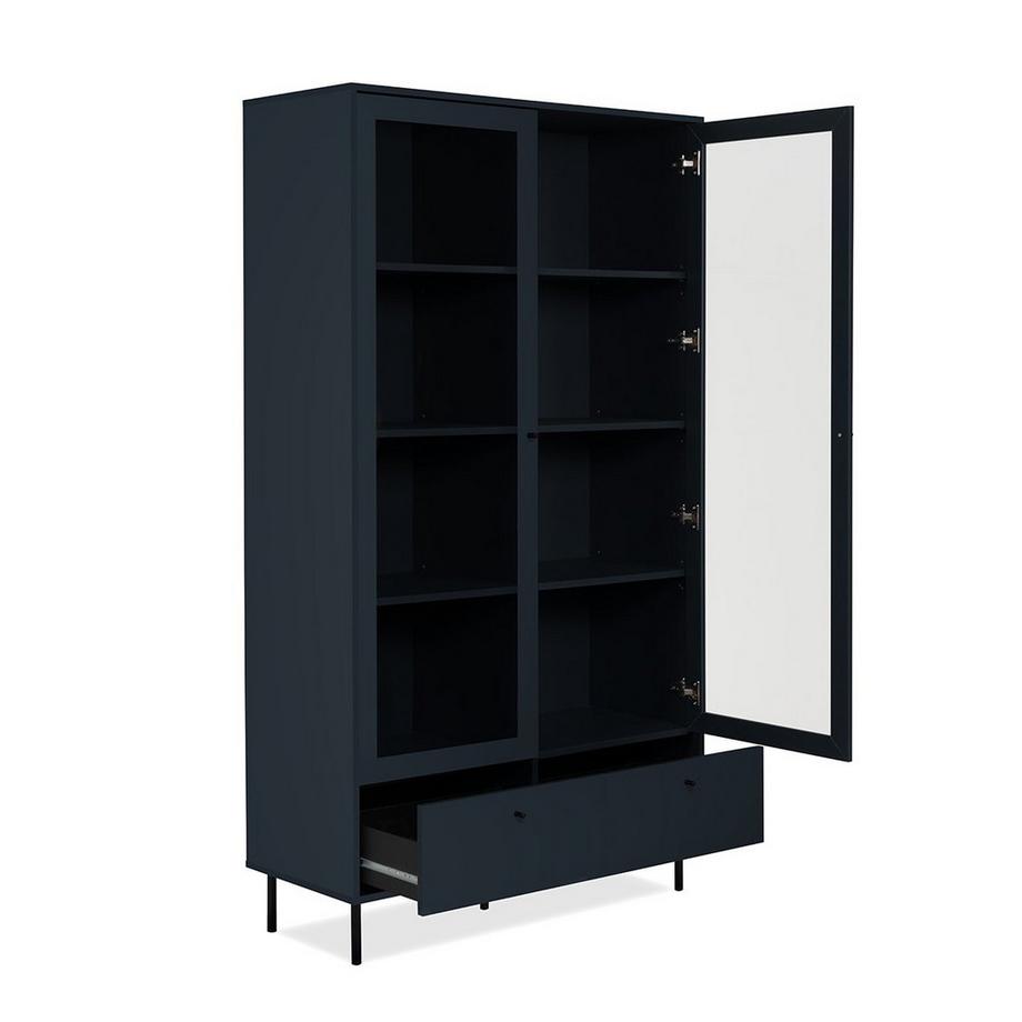 Calicosy Vitrine 2 Portes Vitrées et 2 Tiroirs Bleu Marine H183 cm - BOGOTA  