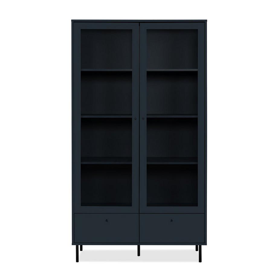 Vitrine 2 Portes Vitrées et 2 Tiroirs Bleu Marine H183 cm - BOGOTA