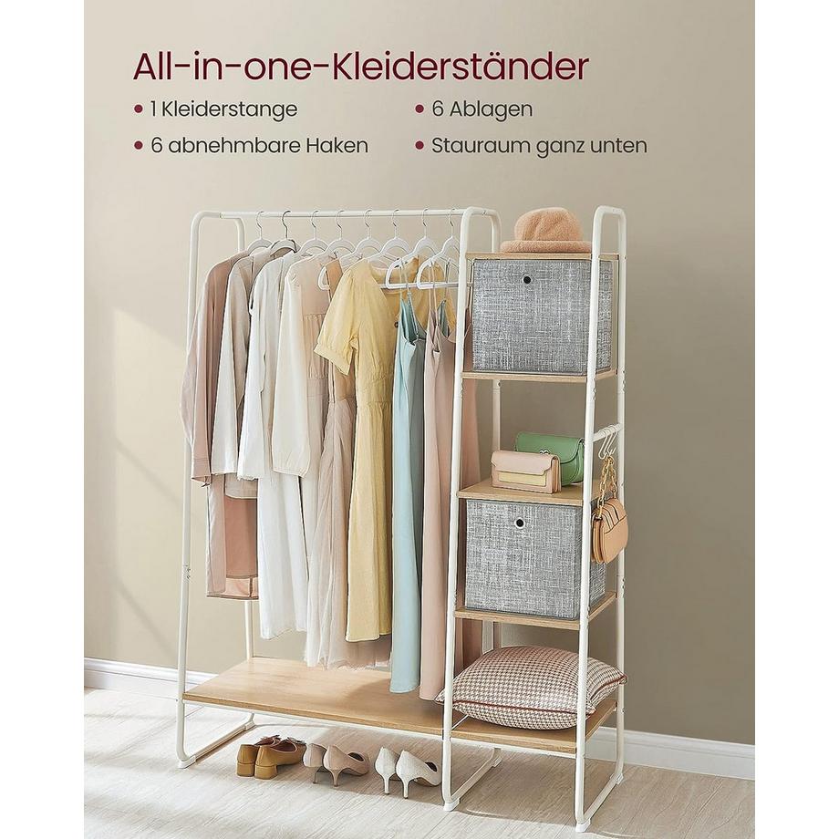 Pricenet Portant à vêtements polyvalent avec étagères, crochets et rangement pour chaussures  