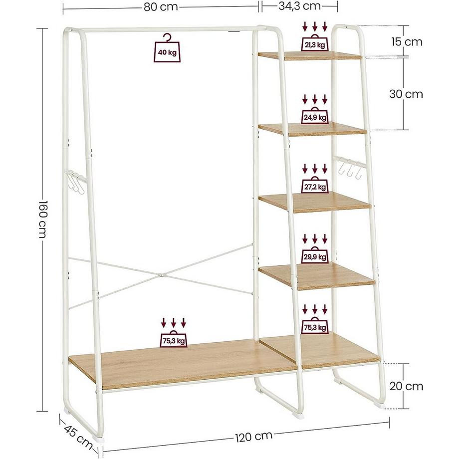 Pricenet Portant à vêtements polyvalent avec étagères, crochets et rangement pour chaussures  