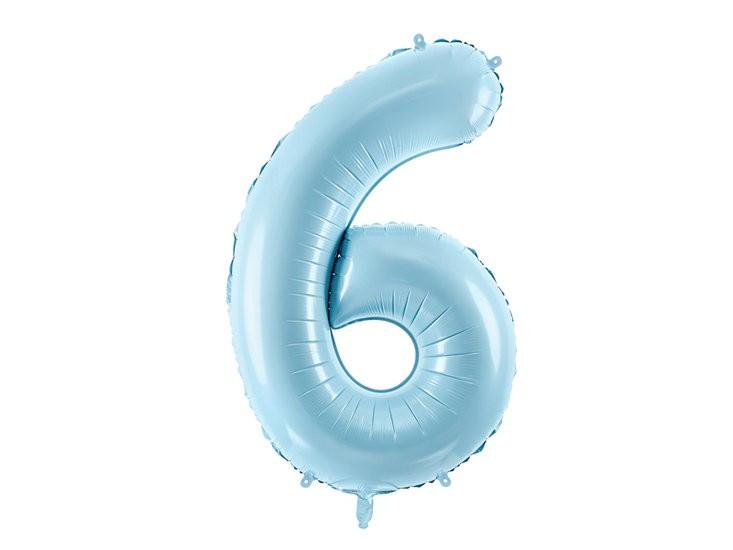 PartyDeco  Ballon Mylar Bleu Pastel Chiffre 6 