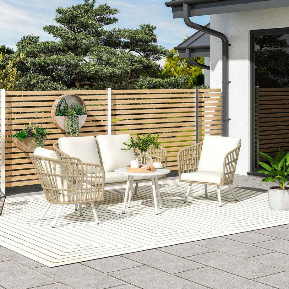 Northio Gartenmöbel Set aus Polyrattan Lounge-Set mit 2er Sofa Sessel Tisch Kissen wetterfest Sitzgruppe für 4 Personen Outdoor Balkonmöbel Set Terrassenmöbel für Garten Balkon Terrasse Khaki |  