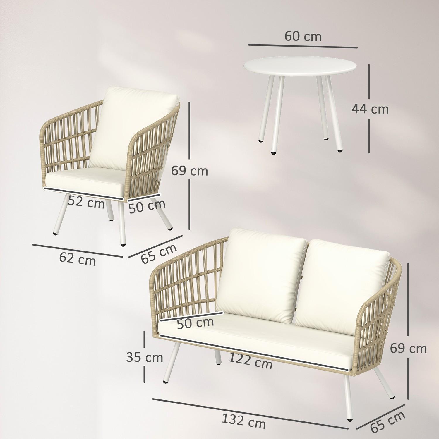 Northio Set di mobili da giardino in polyrattan set da salotto con 2 divani, sedie, cuscini da tavolo, gruppo di sedute resistente alle intemperie per 4 persone, set di mobili da balcone per esterni, mobili da giardino per giardino, balcone, terrazza, kaki |  