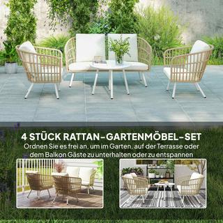 Northio Set di mobili da giardino in polyrattan set da salotto con 2 divani, sedie, cuscini da tavolo, gruppo di sedute resistente alle intemperie per 4 persone, set di mobili da balcone per esterni, mobili da giardino per giardino, balcone, terrazza, kaki |  