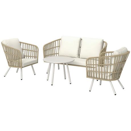 Northio Set di mobili da giardino in polyrattan set da salotto con 2 divani, sedie, cuscini da tavolo, gruppo di sedute resistente alle intemperie per 4 persone, set di mobili da balcone per esterni, mobili da giardino per giardino, balcone, terrazza, kaki |  