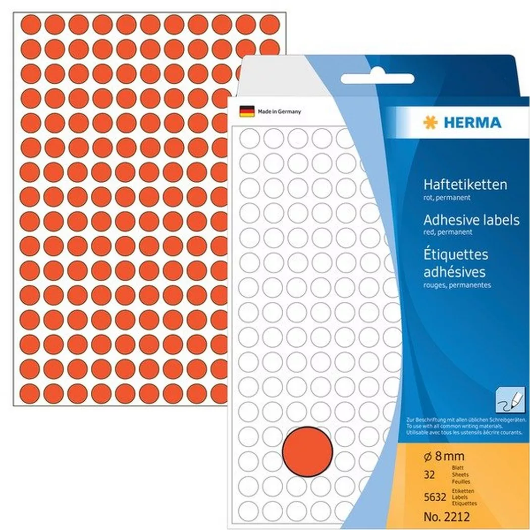 HERMA – Etiketten rund 8mm 2212 rot 5632 Stück, One Size