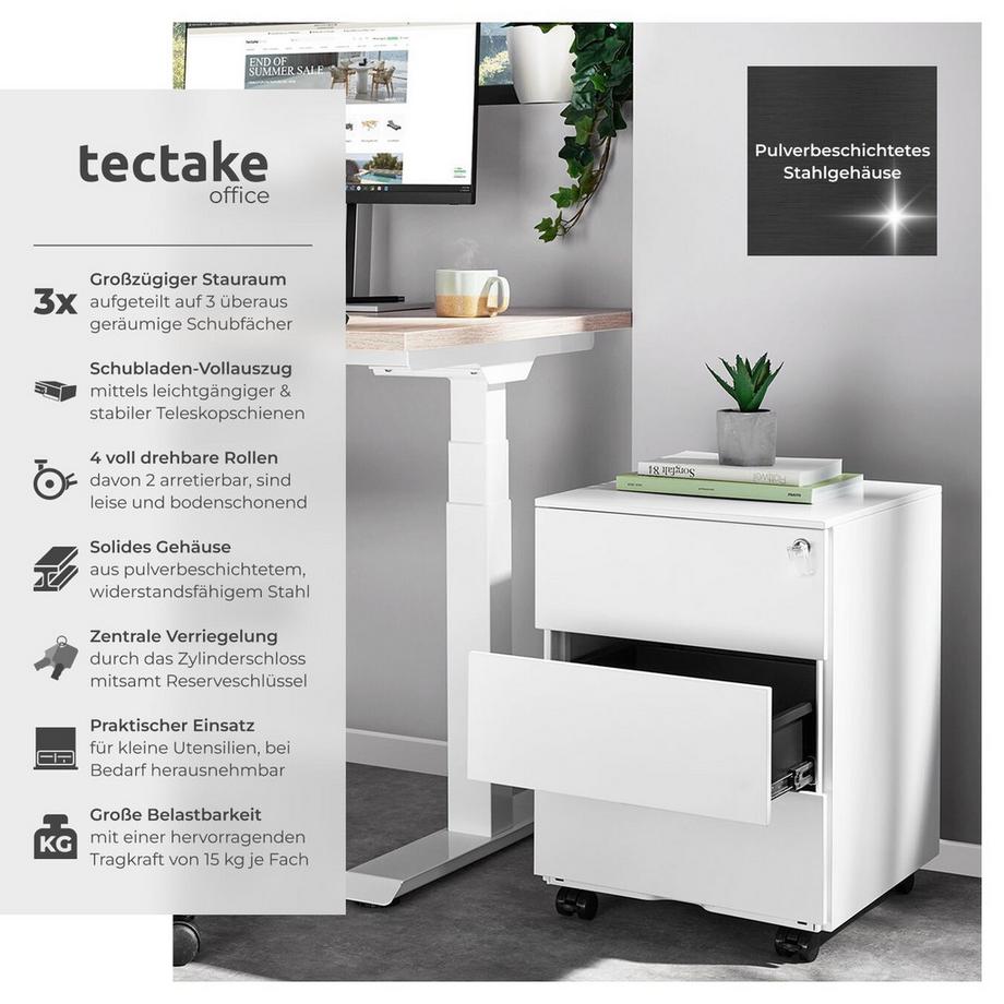 Tectake Aktenrollschrank Magna aus pulverbeschichtetem Stahl mit 3 Schubladen  