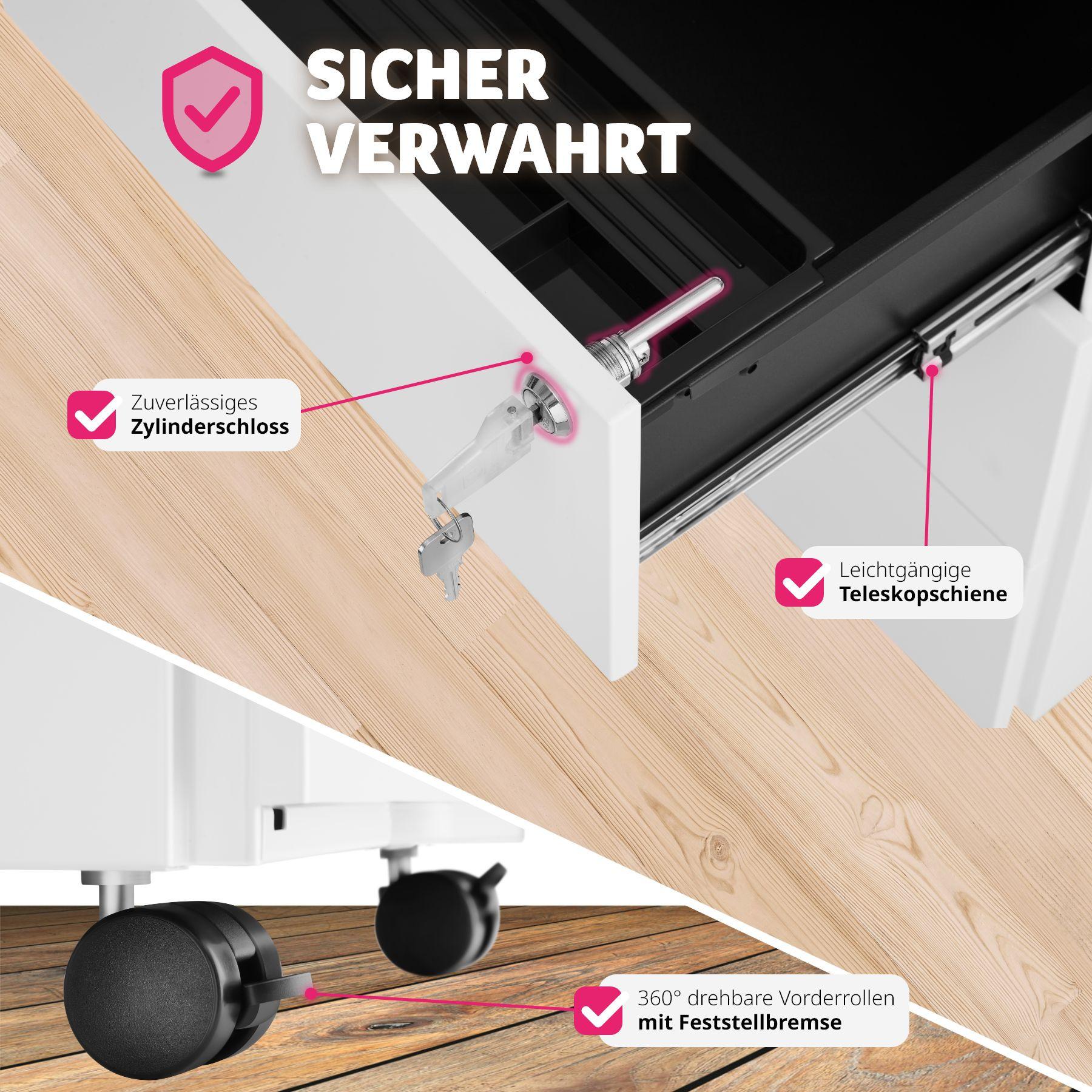 Tectake Aktenrollschrank Magna mit 3 abschliessbaren Schubladen  