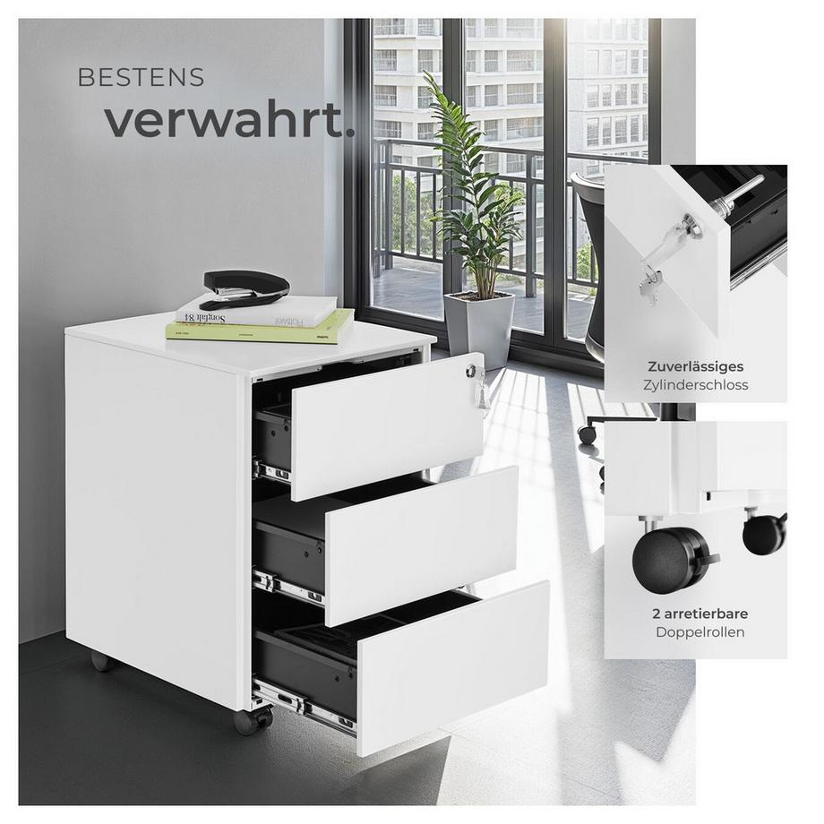 Tectake Aktenrollschrank Magna aus pulverbeschichtetem Stahl mit 3 Schubladen  