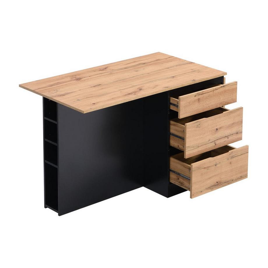 Vente-unique  Ilot central de cuisine avec 6 tiroirs et 4 niches en MDF - Naturel clair et Noir - POMARELA 