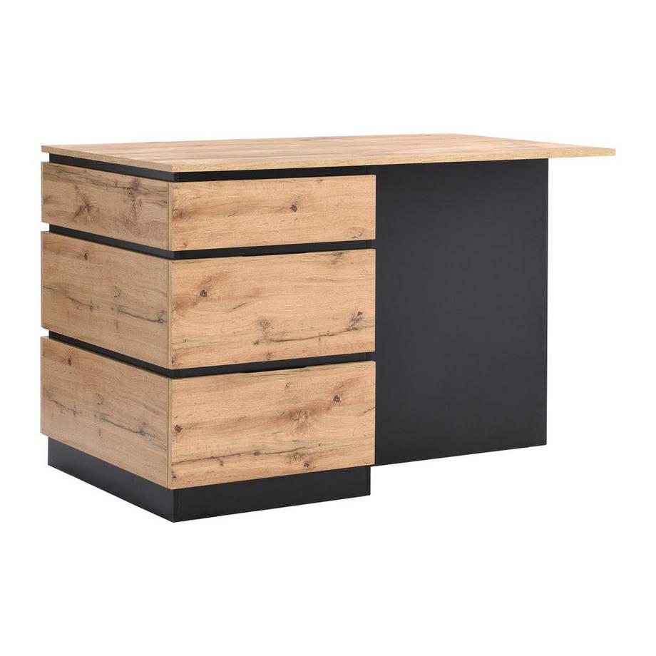 Vente-unique  Ilot central de cuisine avec 6 tiroirs et 4 niches en MDF - Naturel clair et Noir - POMARELA 