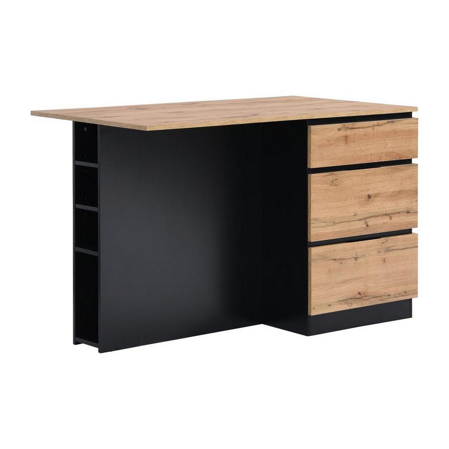 Vente-unique  Ilot central de cuisine avec 6 tiroirs et 4 niches en MDF - Naturel clair et Noir - POMARELA 