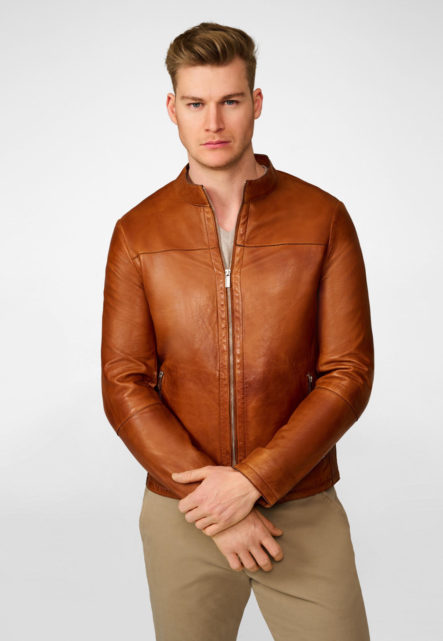 RICANO  Veste en cuir pour homme Tomaso, classique avec col montant 