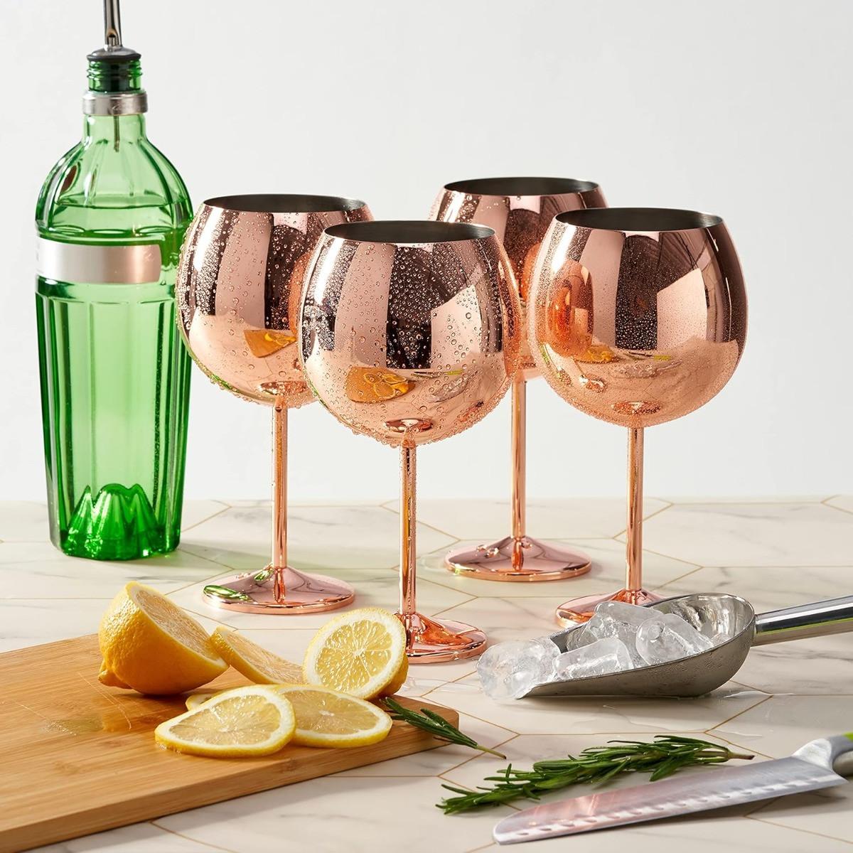 Oak & steel Edelstahl Gin Gläser Rosegold 4er Set  