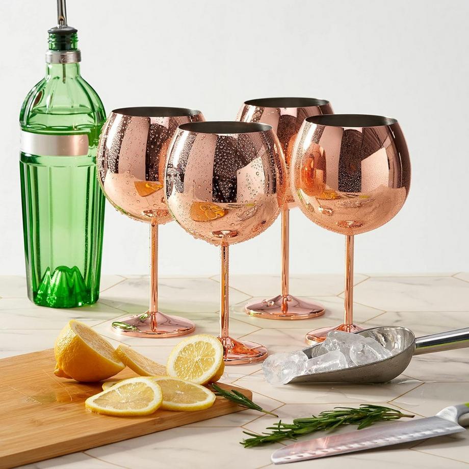 Oak & steel Edelstahl Gin Gläser Rosegold 4er Set  