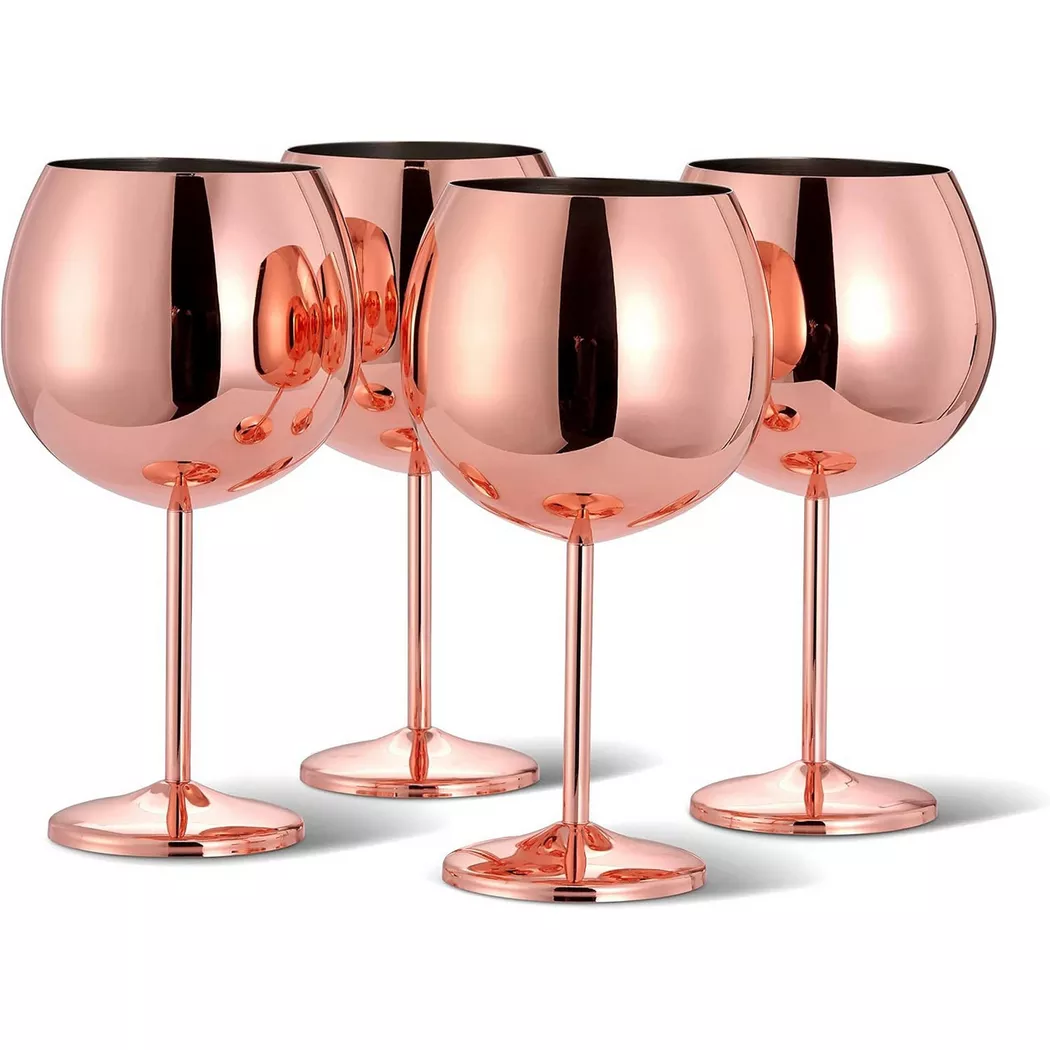 Oak & steel - Acier inoxydable Verres à gin or rose Set de 4 pièces, One Size, Pink