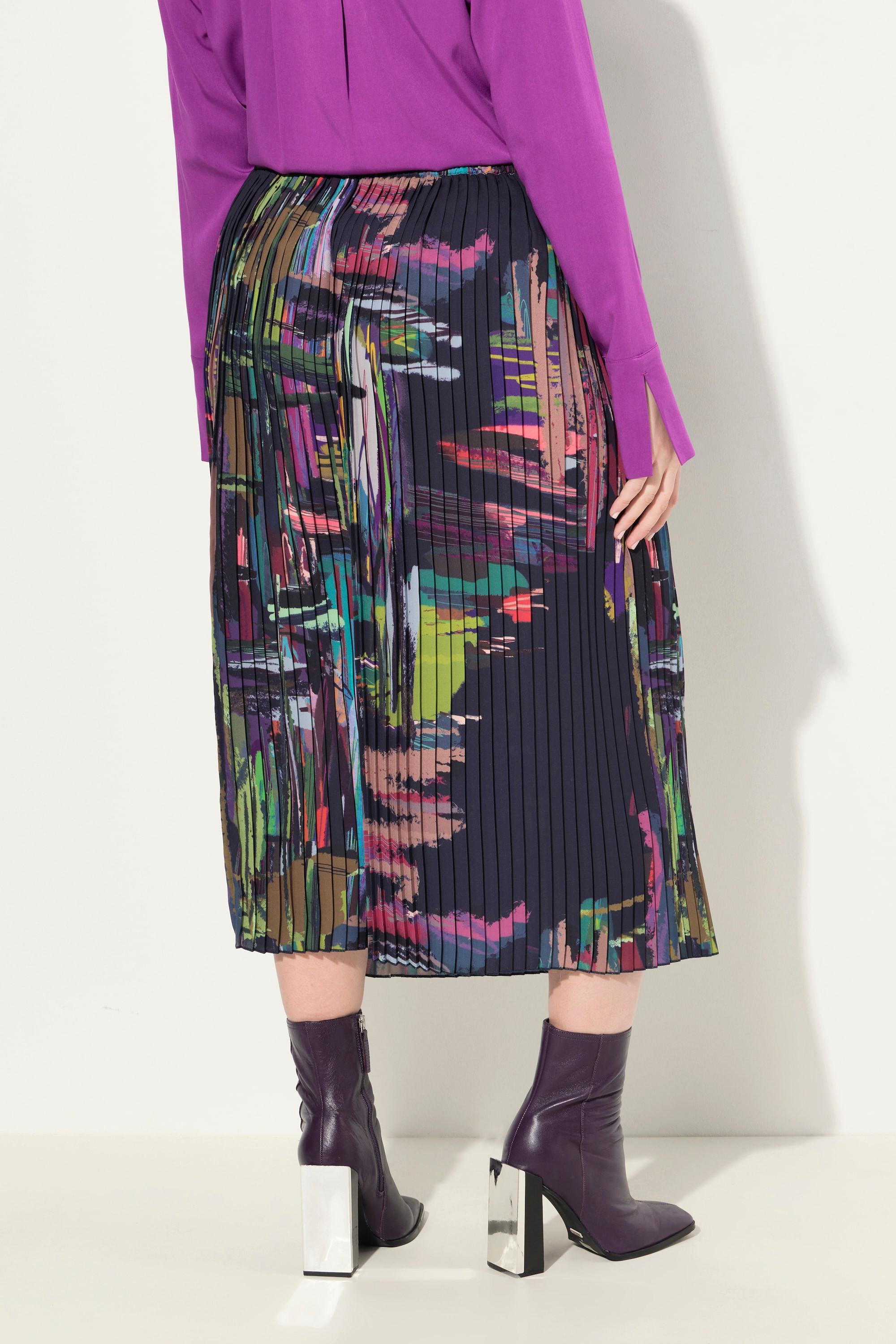 Ulla Popken Gonna Plissettata Stampa Grafica Cintura Elastica  