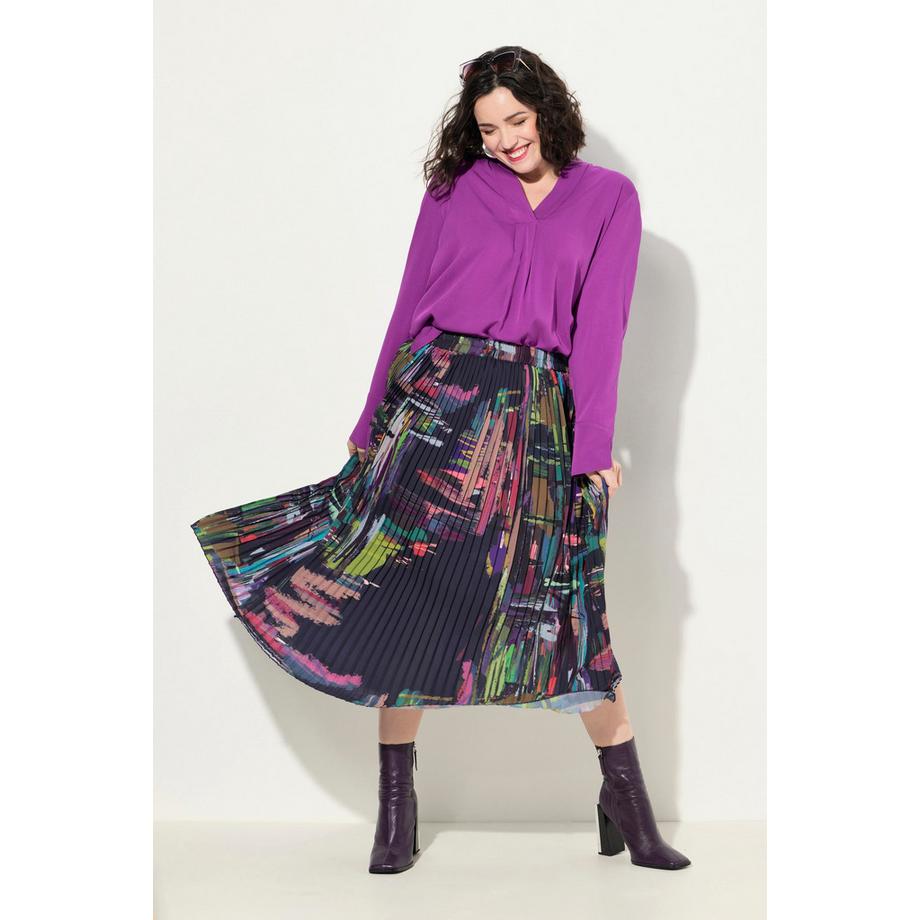 Ulla Popken Gonna Plissettata Stampa Grafica Cintura Elastica  