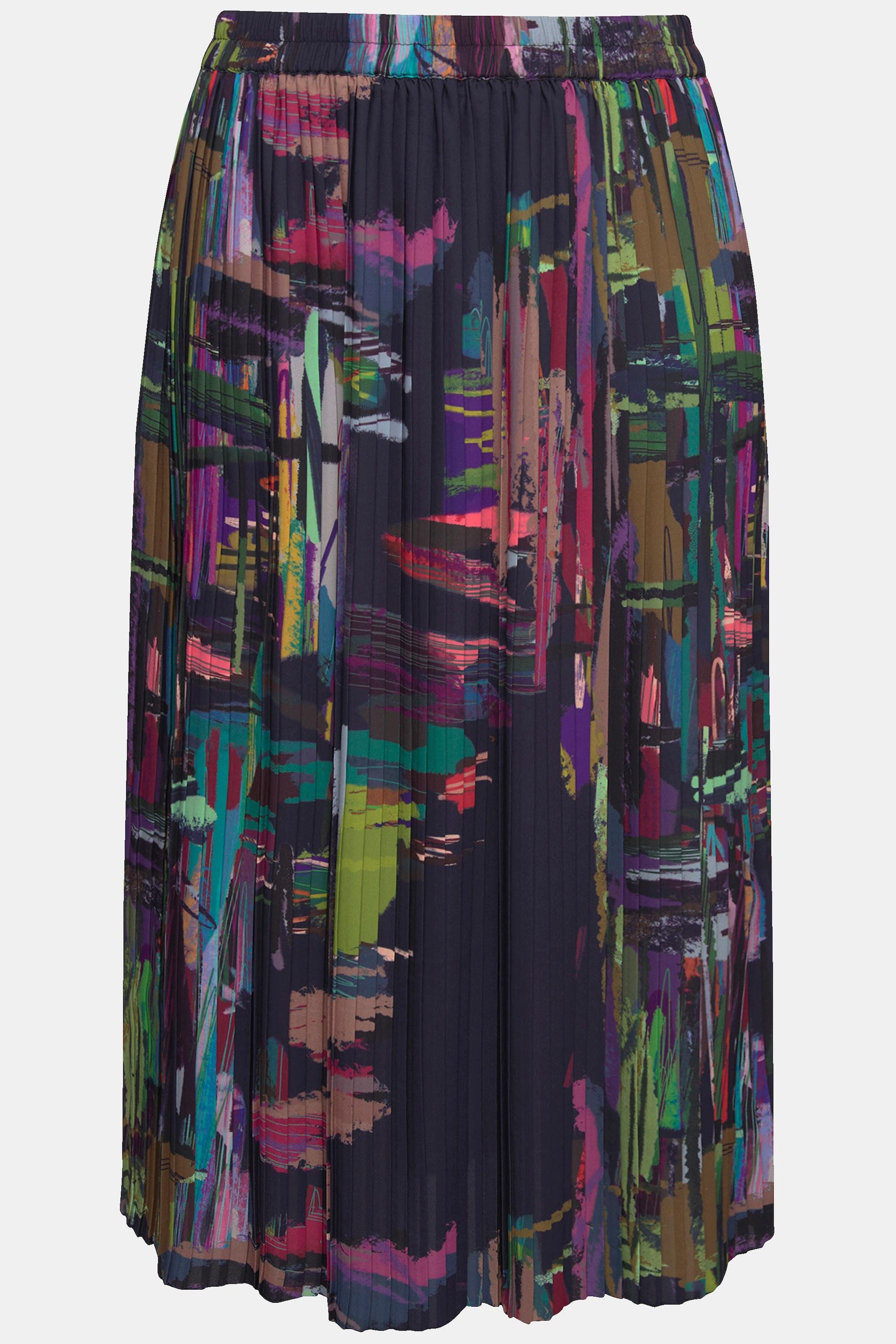 Ulla Popken Gonna Plissettata Stampa Grafica Cintura Elastica  