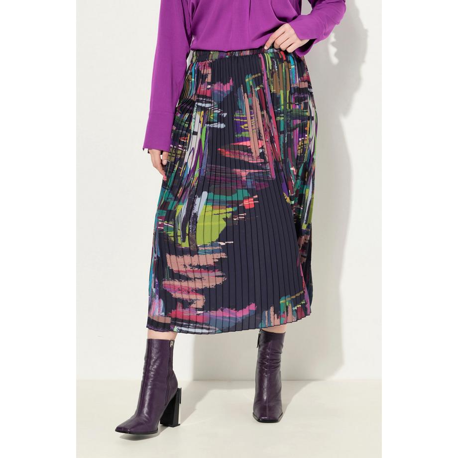 Ulla Popken Gonna Plissettata Stampa Grafica Cintura Elastica  