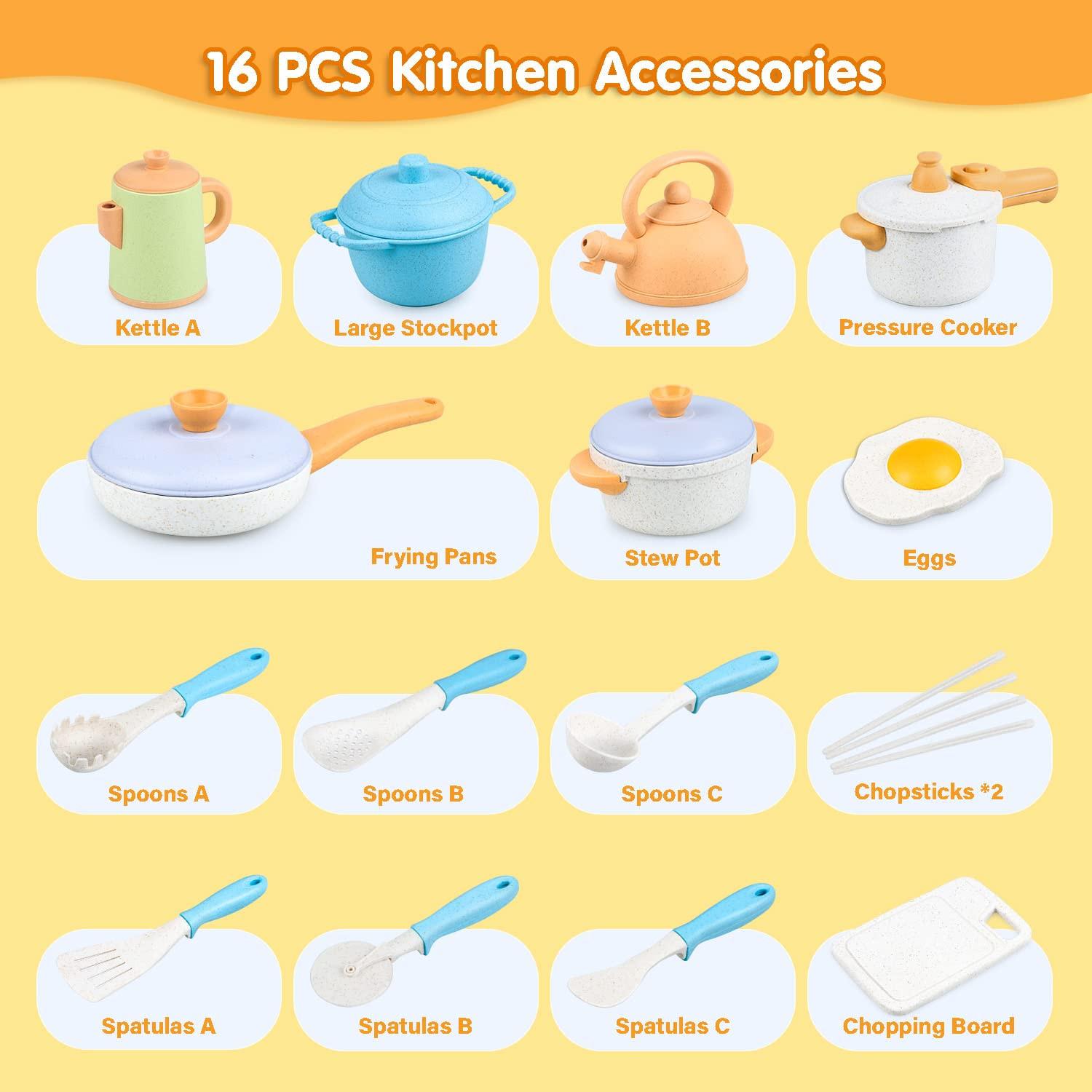 Activity-board  Accessoires de cuisine pour enfants, cuisine de boue extérieure, 16 pièces, design réaliste, sûr et fiable, accessoires de cuisine jouets, ensemble de casseroles pour jeux de rôle 