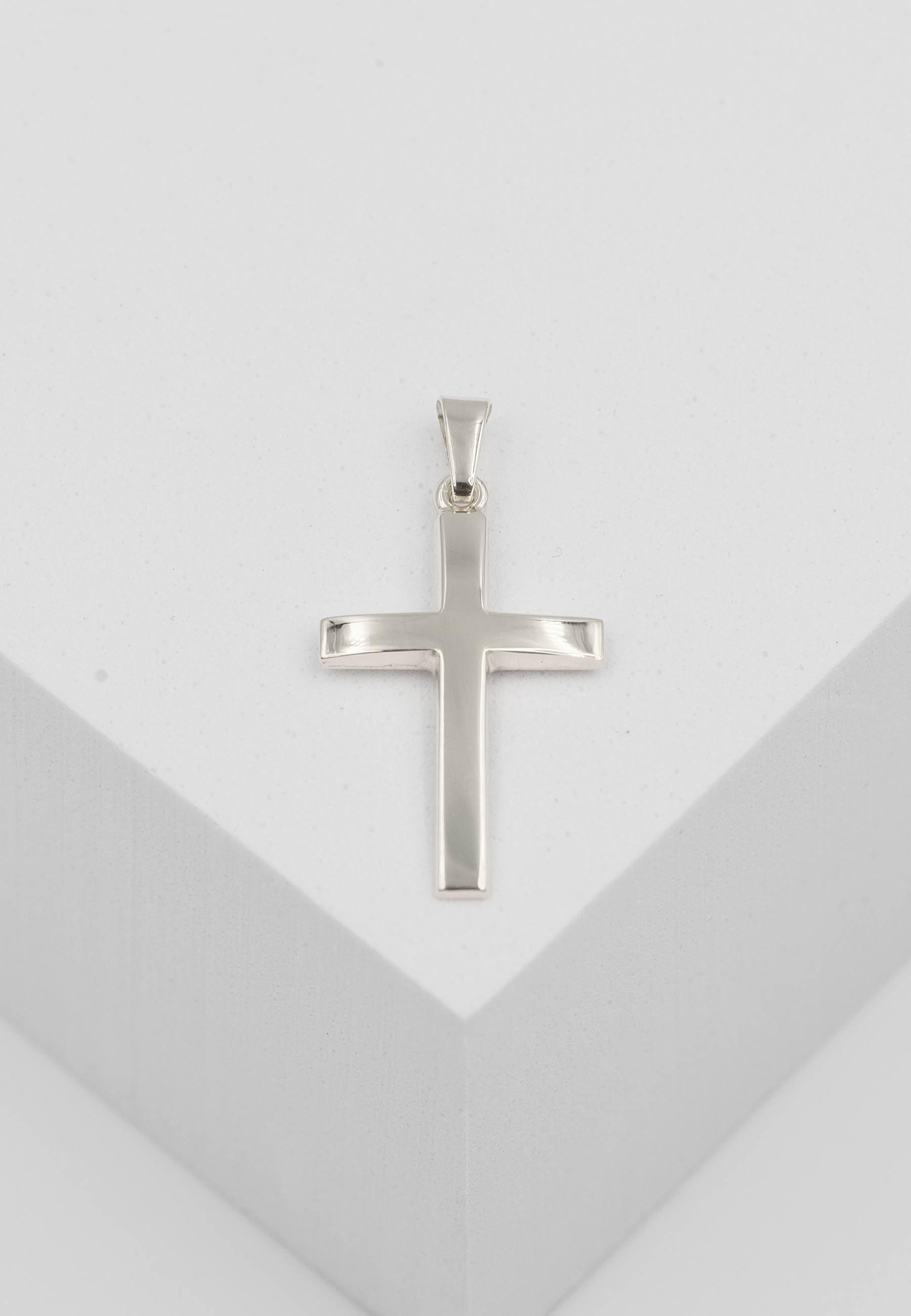 MUAU Schmuck  Pendentif croix de poutre en or blanc 750, 28x15mm 