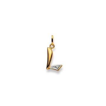 Pendentif Lettre L Bicolore or jaune/blanc 750 diamant 0.01.00ct. 21x10mm