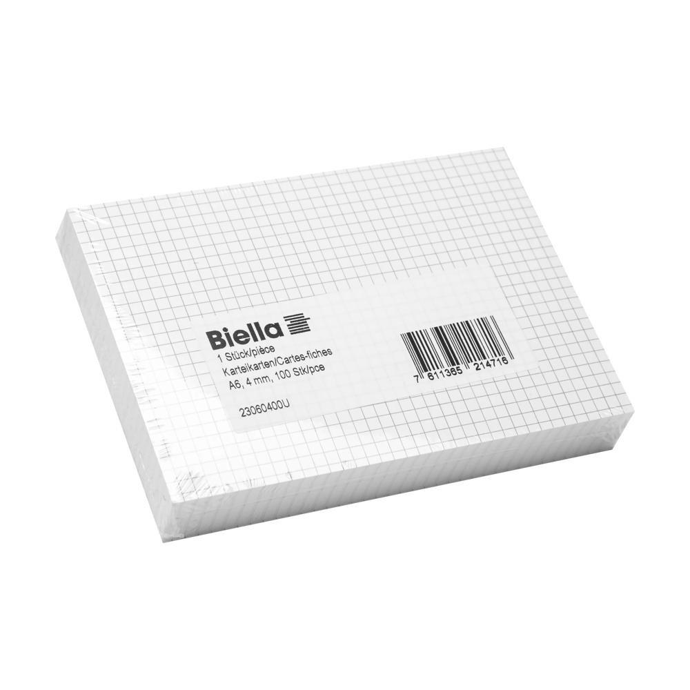 Biella Cartes-fiches A6 quadrillées 4 mm - Blanc  