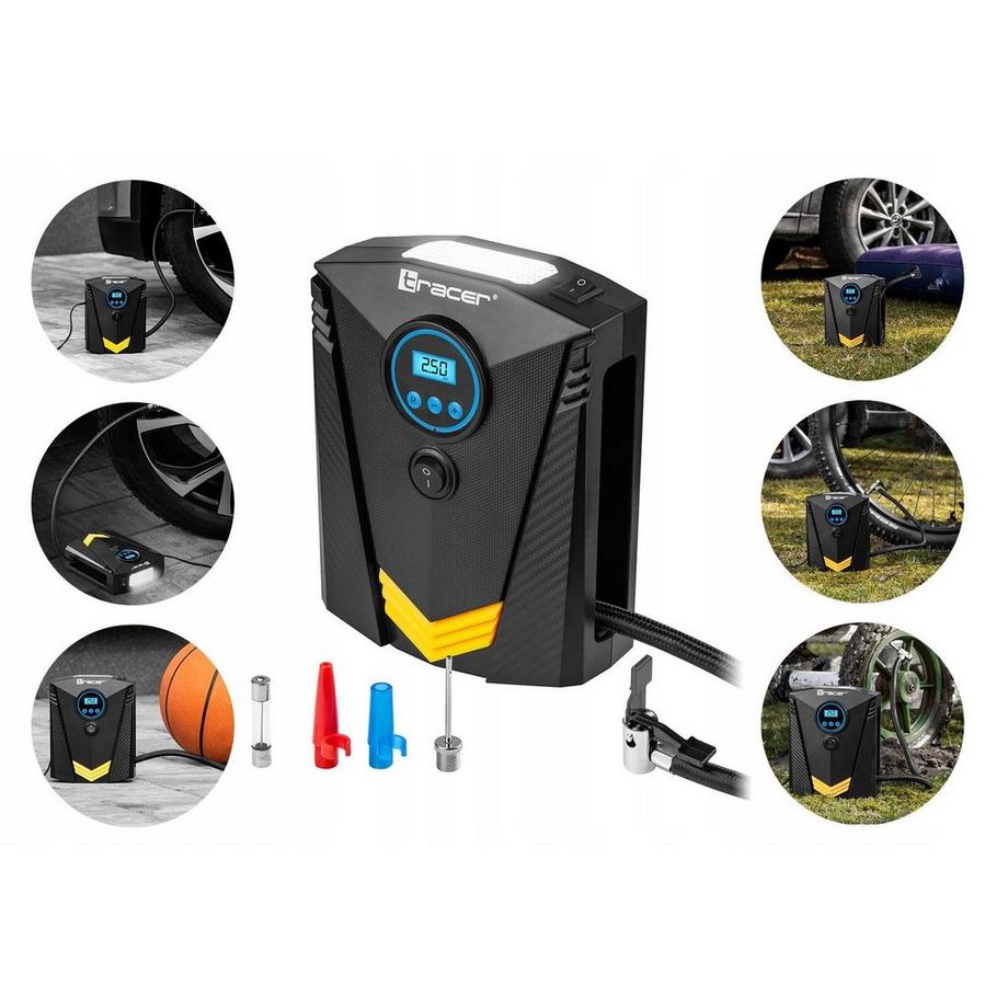 TRACER  Compresseur pour pneus de voiture - 100W - Affichage numérique 