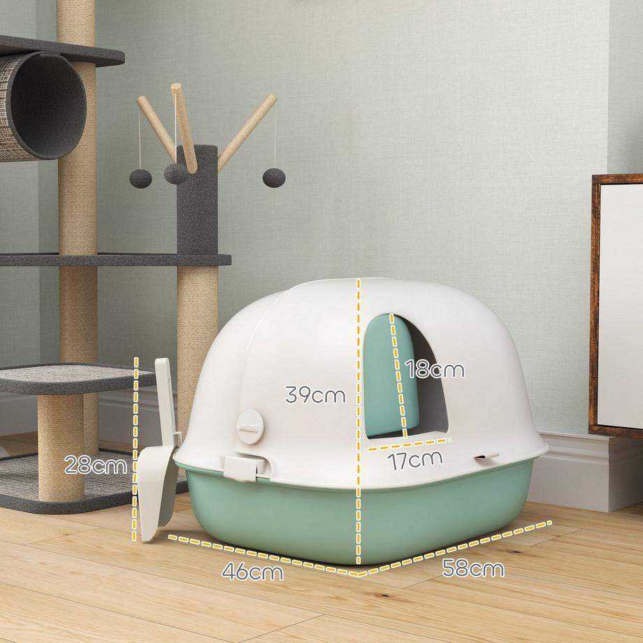 Northio  Katzentoilette mit Deckel, Katzenklo mit Sieb, Tür, Schaufel, geschlossen Katze Toilettenhaus für kleine Katze unter 3,5 kg, Indoor, Kunststoff, Grün 