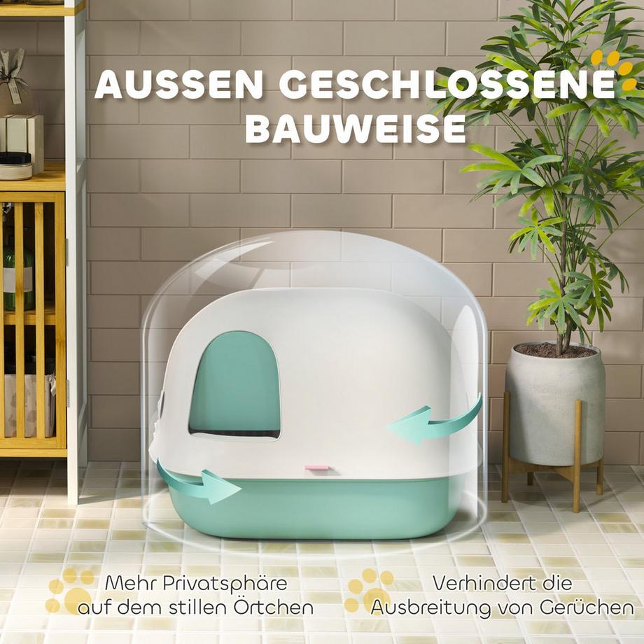 Northio  Katzentoilette mit Deckel, Katzenklo mit Sieb, Tür, Schaufel, geschlossen Katze Toilettenhaus für kleine Katze unter 3,5 kg, Indoor, Kunststoff, Grün 